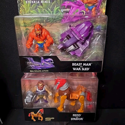 MOTU Revelation Eternia Minis Fisto & Stridor ,Beast Man & war Sled Lot Of Two