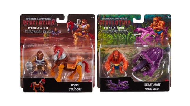 Masters of the Universe Revelation Eternia Minis Fisto & Stridor and Beast Man & war Sled